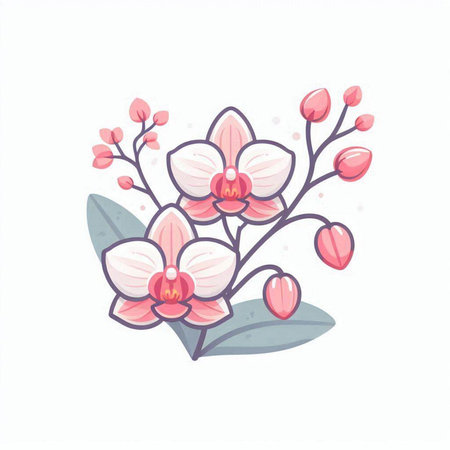 Beautiful pink orchid flowers on white background. Vector illustration.のイラスト素材