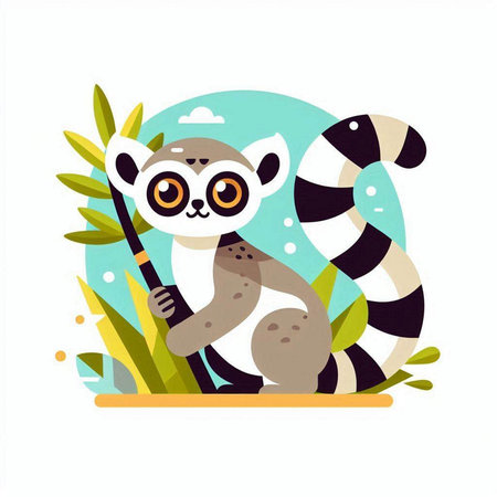 Cute lemur in the jungle. Vector illustration. Flat design.のイラスト素材