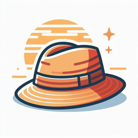 Vector illustration of a hat on the background of the setting sun.のイラスト素材