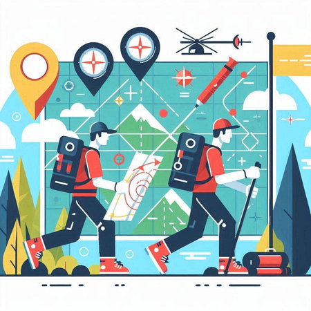 Flat design modern vector illustration concept of finding the right location on the map.のイラスト素材