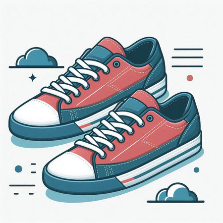 Sneakers. Vector illustration in flat linear style on white background.のイラスト素材