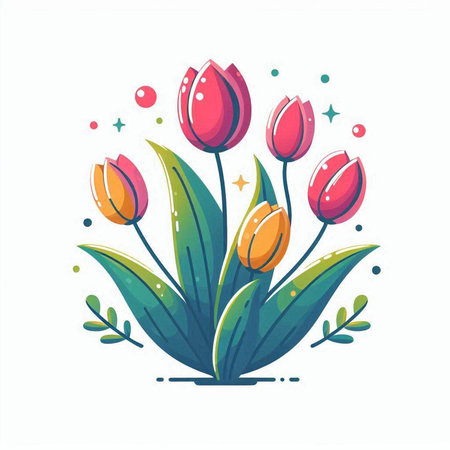 Bouquet of tulips. Spring flowers. Vector illustration.のイラスト素材