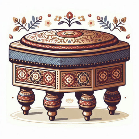 Illustration of an old wooden chest with a floral pattern on a white backgroundのイラスト素材
