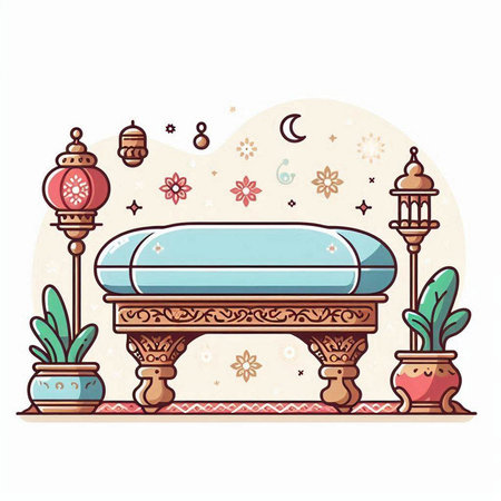 Coffee table in oriental style. Hand drawn vector illustration.のイラスト素材