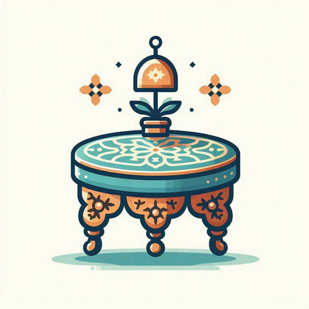 Vector illustration of a table with a lamp in oriental style.のイラスト素材
