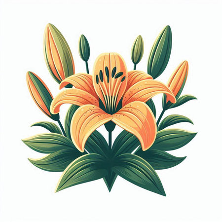 Bouquet of orange lilies on a white background. Vector illustration.のイラスト素材