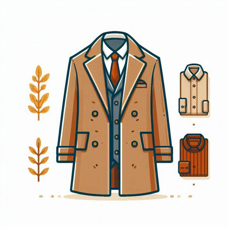 Illustration of a men's coat and accessories. Vector illustration.のイラスト素材