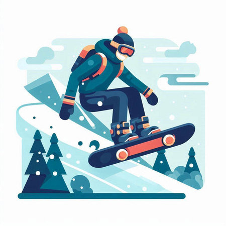 Snowboarder on snowboard. Winter sports. Vector illustration.のイラスト素材