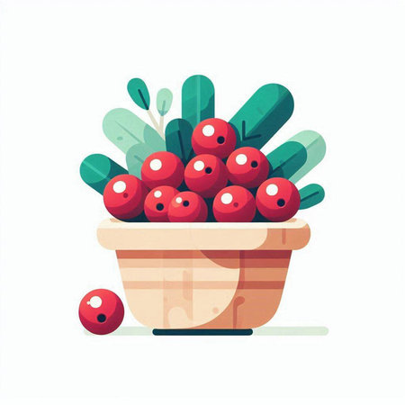 Cranberry in a pot. Vector illustration in flat style.のイラスト素材