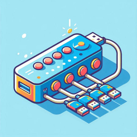 Electronic game console. Isometric 3d vector illustration on blue background.のイラスト素材