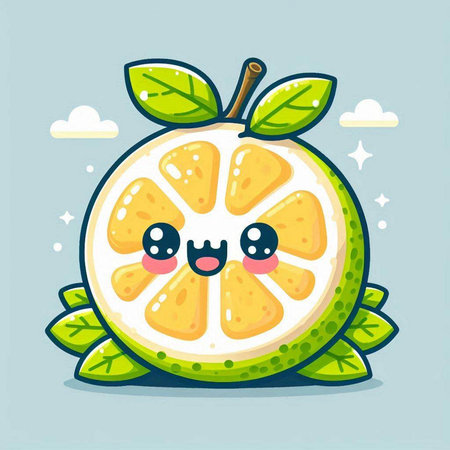 Cute cartoon lime fruit character. Vector illustration isolated on blue backgroundのイラスト素材