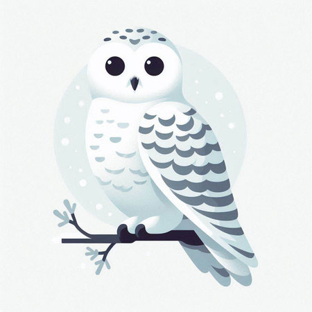 Snowy Owl on a white background. Cute cartoon vector illustration.のイラスト素材