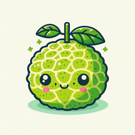 Cute kawaii custard apple character. Vector illustration.のイラスト素材