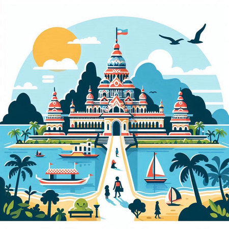 Malaysia travel concept with famous landmarks. Vector illustration in flat styleのイラスト素材