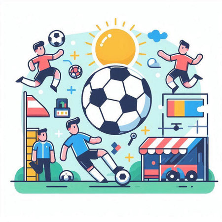 Soccer game concept. Flat style vector illustration. Set of soccer elements.のイラスト素材