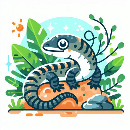 Cute cartoon snake in the jungle. Vector illustration in flat styleのイラスト素材