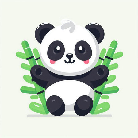 Cute panda bear sit on bamboo leaves. Vector illustration.のイラスト素材