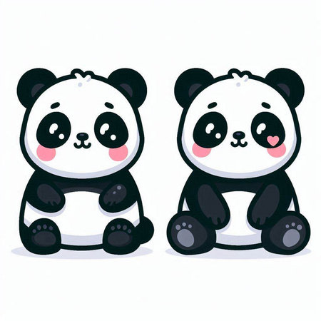 Cute panda couple. Vector illustration isolated on white background.のイラスト素材