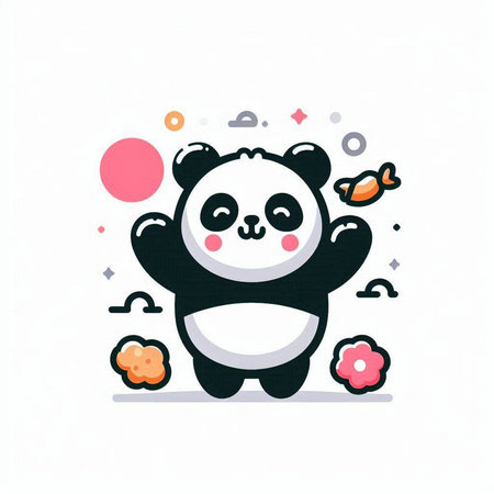 Cute panda cartoon vector illustration. Cute panda bear flat design.のイラスト素材