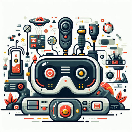 Vector illustration in flat style on the theme of the future of video games.のイラスト素材