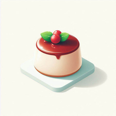 Panna cotta with cherry on a white background. Vector illustration.のイラスト素材
