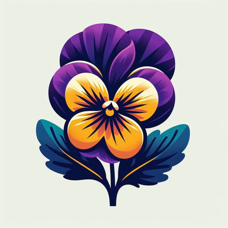 vector illustration of pansy flower in retro style, vintage design elementのイラスト素材