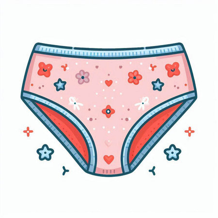 Women's panties with flowers and hearts on a white background. Vector illustration.のイラスト素材