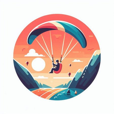 Paraglider flying in the sky. Flat vector illustration.のイラスト素材