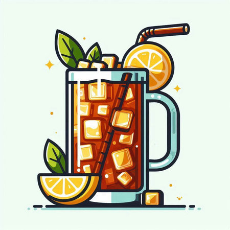 Cocktail drink with lemon and mint in a glass. Vector illustration.のイラスト素材