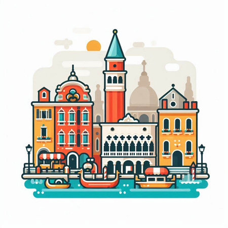 Venice, Italy. Colorful vector illustration in flat style.のイラスト素材