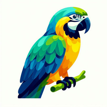 Colorful parrot isolated on white background. Vector cartoon illustration.のイラスト素材