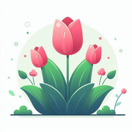 Flower background with pink tulips and green leaves. Vector illustration.のイラスト素材