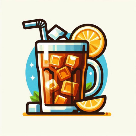 Cocktail with ice, orange and straw. Vector illustration.のイラスト素材