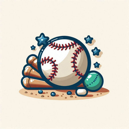 Baseball ball with stars and balls. Vector illustration in retro style.のイラスト素材