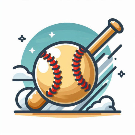 Baseball ball and bat on a white background. Vector illustration.のイラスト素材