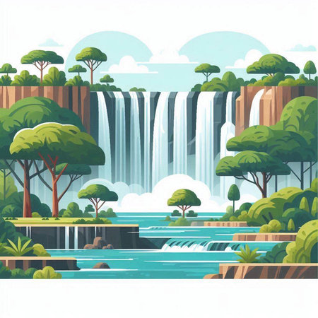 Waterfall on the river. Vector illustration in a flat style.のイラスト素材