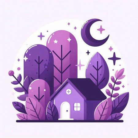 Cute house in the forest. Vector illustration in flat style.のイラスト素材