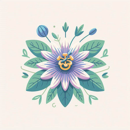 Floral card with blue flowers and green leaves. Vector illustration.のイラスト素材