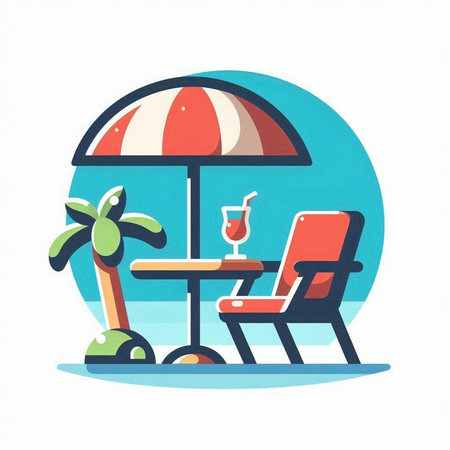 Beach chair with umbrella and cocktail. Flat style vector illustration.のイラスト素材