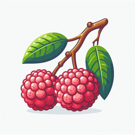 Raspberry fruit with leaves on a white background. Vector illustration.のイラスト素材