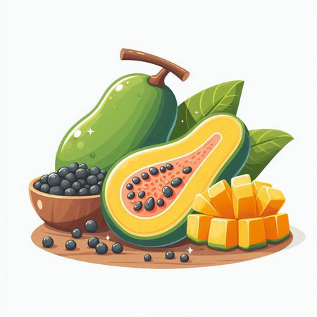Papaya fruit vector illustration isolated on white background. Fresh papaya fruit vector illustration.のイラスト素材