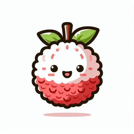 Cute cartoon lychee fruit character on white background. Vector illustration.のイラスト素材