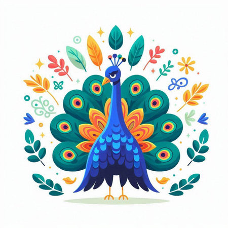 Peacock vector illustration. Colorful peacock vector illustration.のイラスト素材