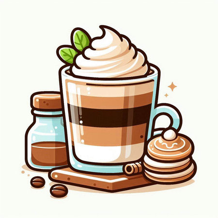 Coffee cup with whipped cream and cookies. Vector illustration.のイラスト素材