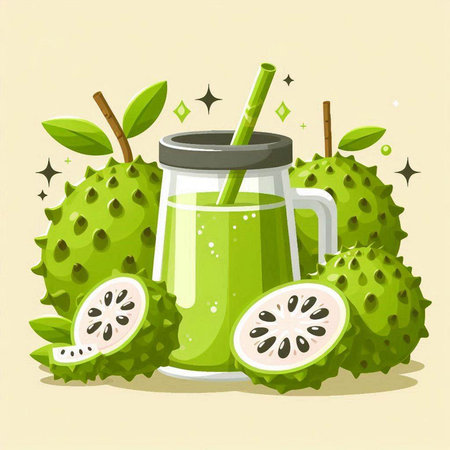 Soursop juice in a glass. Vector illustration of a cartoon style.のイラスト素材