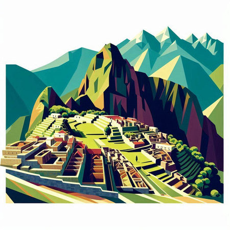 Illustration of an ancient city in the mountains, vector illustration.のイラスト素材