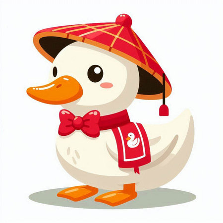 Cute cartoon snowman in red hat and scarf. Vector illustration.のイラスト素材