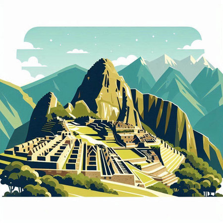 Machu Picchu, ancient Inca city in Peru, vector illustrationのイラスト素材