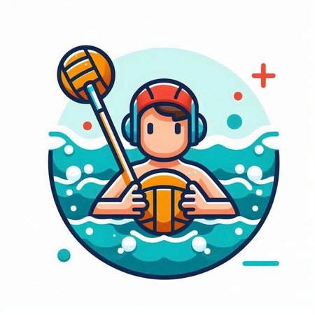 Man in swimming cap with oar and paddle. Vector illustration.のイラスト素材