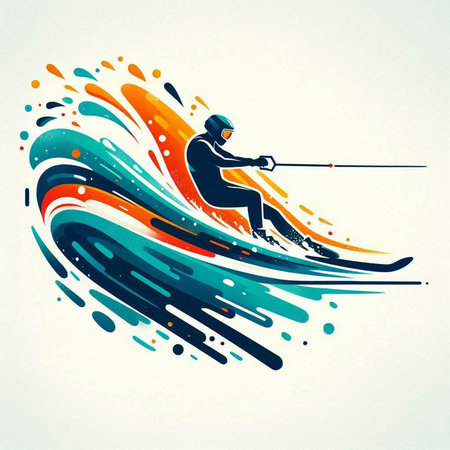 Water skiing, extreme sport, vector illustration. Colorful abstract background.のイラスト素材
